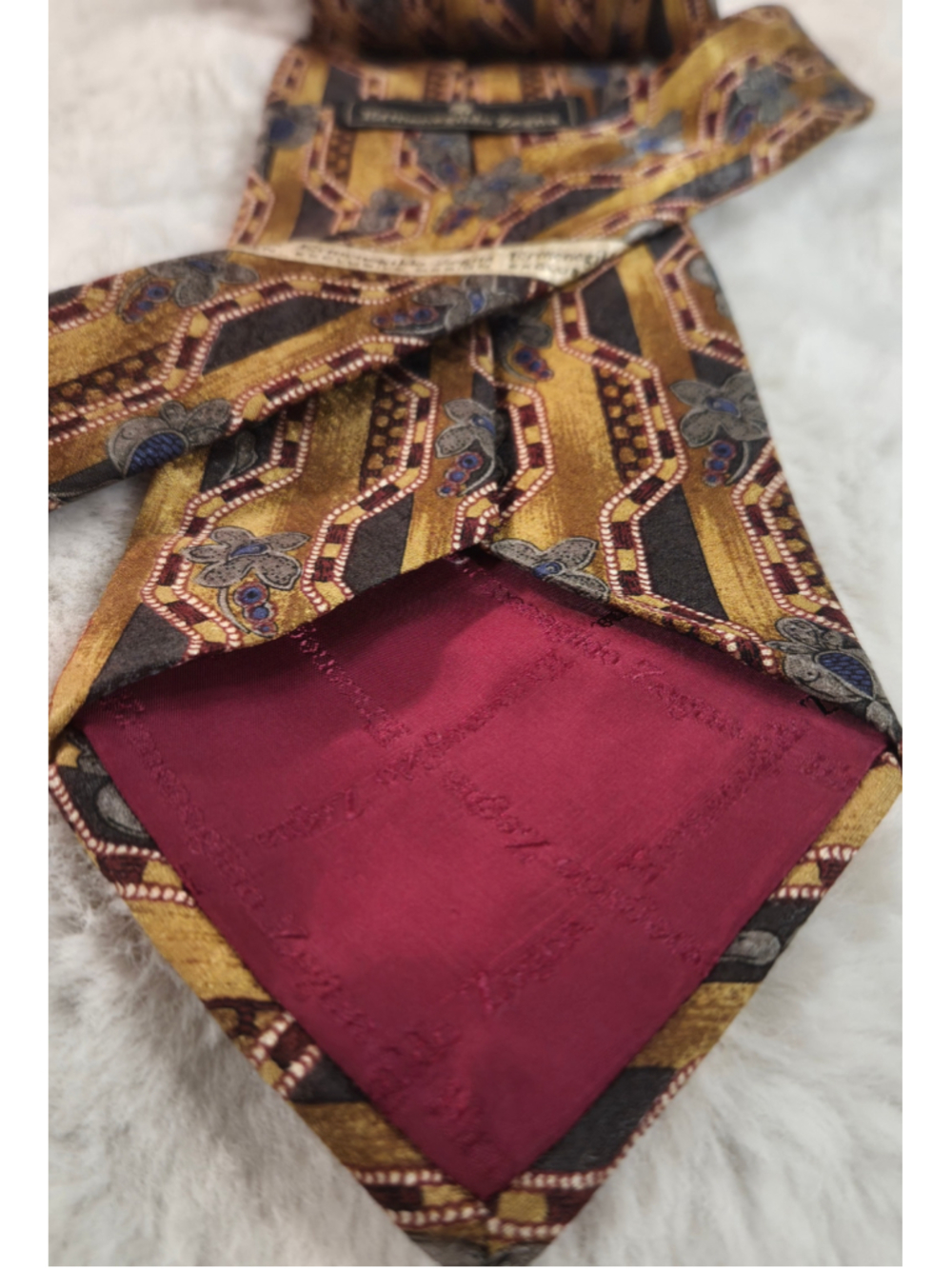 Ermenegildo Zegna Tie Vintage Gold Floral Geometric Silk 4" Wide Quiet Luxury - Picture 7 of 11